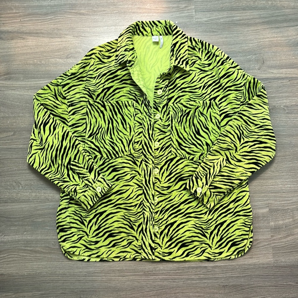 Lime green tiger stripe corduroy button down